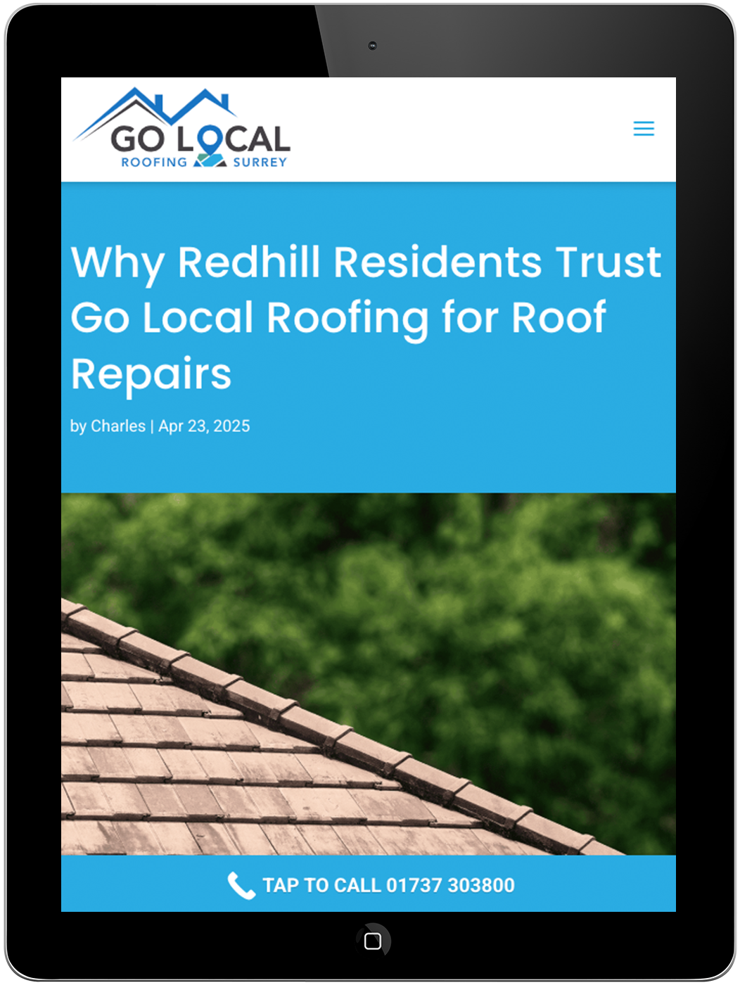 Screenshot showing the Go Local Roofing Redhill website
